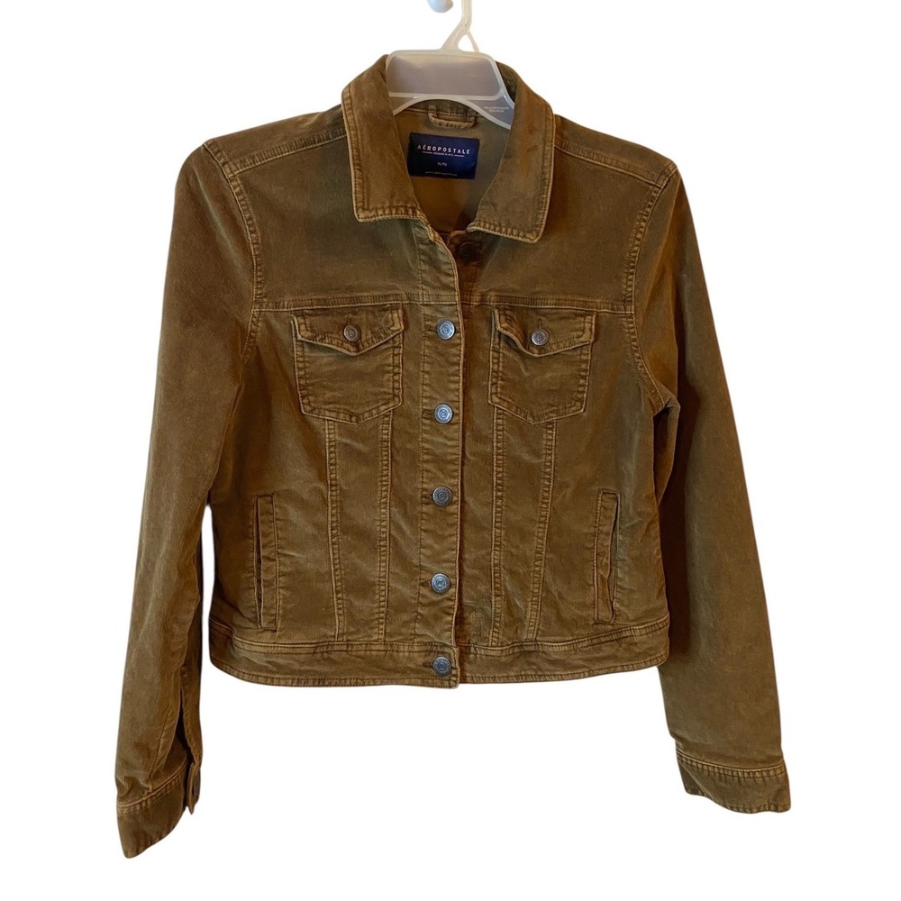 Aeropostale Womens Juniors XL Brown Corduroy Trucker Jacket Stretch Button Up